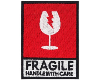 Iron-on patch - Fragile wine glass | Red denim jacket iron-on patch