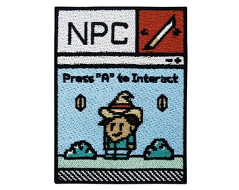 Patch zum Aufbügeln - NPC Press "A" to Interact | Gaming Patches, Gamer Aufbügler, Controller Flicken, Großer Aufnäher Finally Home