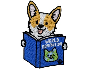 Iron-on Patch - World Domination Dog | Funny Dog Patches, Cute Corgi Iron-on Patch, Sweet Meme Patch Book Patch Blue Iron-on Transfer