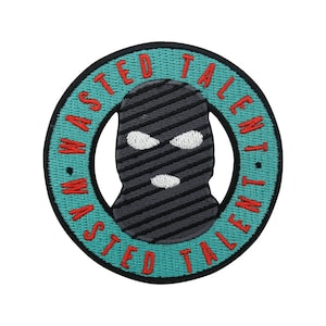 Parche termoadhesivo - Pasamontañas Wasted Talent | Parches de gánsteres, parches termoadhesivos de hip hop, parches redondos, parches con eslóganes geniales, DIY Finally Home