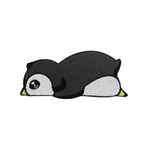 Strijkpatch: Schattige liggende pinguïn | Dierenpatches om te naaien, IJsdier strijkpatch, Winterse sneeuwpinguïn patches: Eindelijk thuis