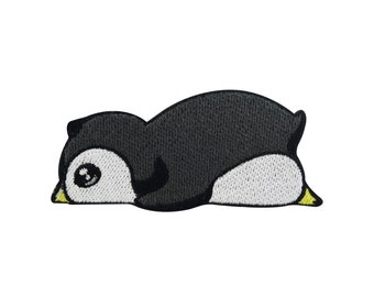 Iron-on Patch: Cute Lying Penguin | Animal Patches for Sewing, Ice Animal Iron-on Patch, Winter Snow Penguin Patches: Finally Home