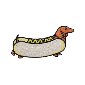 Hot Dog Iron-On Patch | Funny Dog Patches, Humorous Iron-On Applique, Dog Patches, Fast Food Iron-On Patches, Dachshund Patches Finally Home