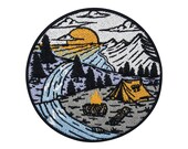 River Camping with Sunset Patch to Iron On Forest Patches, Trees Patching, Sea Patching, Mountains Patch Finally Home