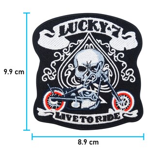 Toppa Termoadesiva Biker Teschio 'Live Free Ride Hardcore' 25 Cm - Grande Patch Ricamata Per Jeans, Giacca In Stoffa O Borse