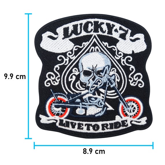 Toppa Termoadesiva Biker Teschio 'Live Free Ride Hardcore' 25 Cm - Grande Patch Ricamata Per Jeans, Giacca In Stoffa O Borse