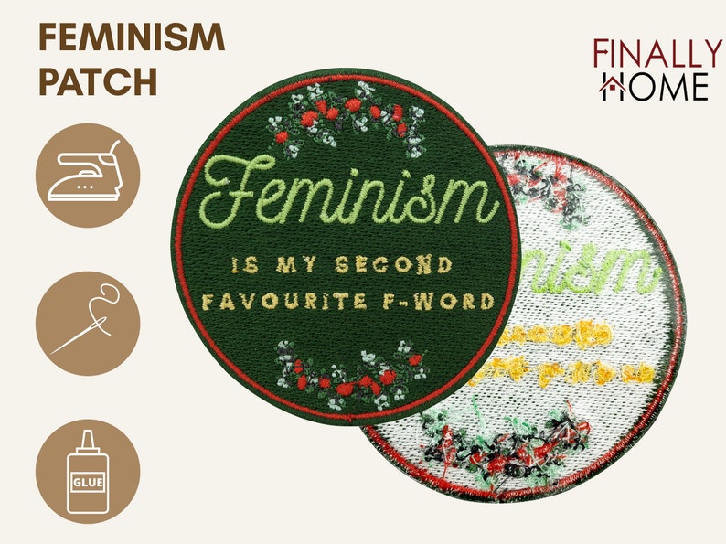 Iron-on patch Feminism is my Second Favourite F-Word Feminism patches, flower iron-on patch, girl power iron-on patch, feminist patch image 4