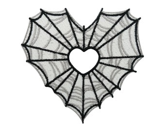 Iron-on Patch - Cobweb Heart | Spider Patches Black and White Halloween Iron-on Patches Spider Web Patches Gothic Patches Finally Home