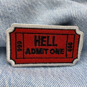 Iron-on patch Hell Admit One Ticket Hell Patches, Devil Cinema Iron-on Patches, 666 Iron-on Image, Small Devil Patch Finally Home image 3