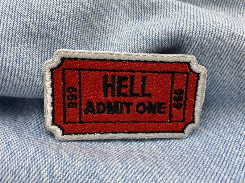 Iron-on patch Hell Admit One Ticket Hell Patches, Devil Cinema Iron-on Patches, 666 Iron-on Image, Small Devil Patch Finally Home image 3