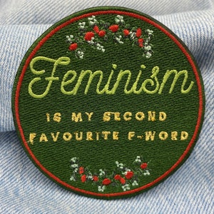 Iron-on patch Feminism is my Second Favourite F-Word Feminism patches, flower iron-on patch, girl power iron-on patch, feminist patch image 3