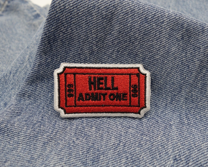 Iron-on patch Hell Admit One Ticket Hell Patches, Devil Cinema Iron-on Patches, 666 Iron-on Image, Small Devil Patch Finally Home image 4