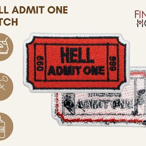 Iron-on patch Hell Admit One Ticket Hell Patches, Devil Cinema Iron-on Patches, 666 Iron-on Image, Small Devil Patch Finally Home image 5