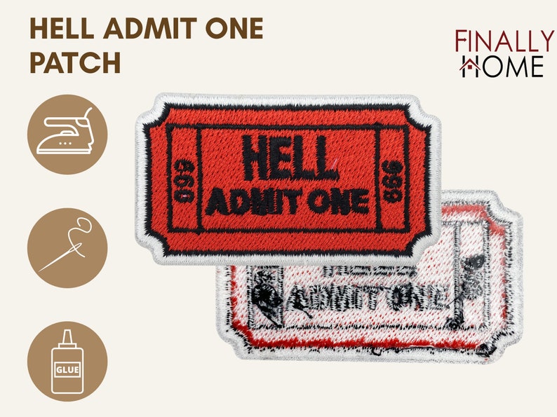 Iron-on patch Hell Admit One Ticket Hell Patches, Devil Cinema Iron-on Patches, 666 Iron-on Image, Small Devil Patch Finally Home image 5