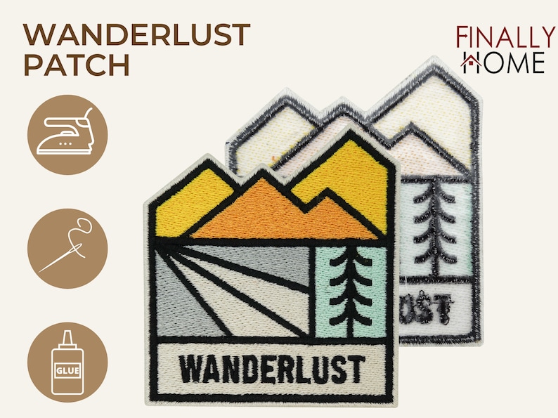 Iron-on patch Wanderlust Trees & Mountains Hiking outdoor patches, iron-on patches, patches, patches for backpacks Finally Home image 7