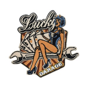 Opstrijkbare patch Lucky Garage Devil Cards Biker leren vesten | Motorkappatches, rugpatches, rugpatch, motorpatches