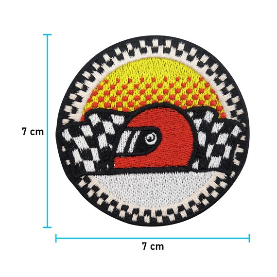 Patch Thermocollant Voiture De Course - Casque & Drapeau Vintage - Facile à Poser Sur Vêtements & Sacs - 7