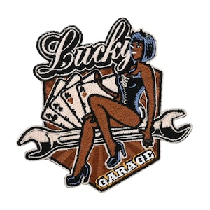 Remendo termocolante Lucky Garage Devil Cards Coletes de couro de motociclista | Remendos para capuz de motocicleta, Remendo traseiro, Remendo traseiro, Remendo de motocicleta