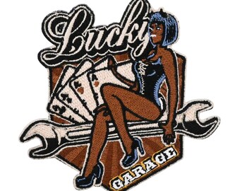 Patch thermocollant Lucky Garage, cartes du diable, gilets de motard en cuir | Patchs de capot de moto, patch de dos, patch de dos, patch de moto