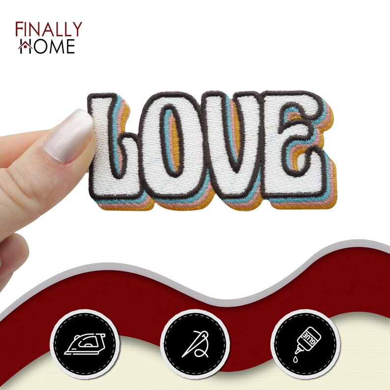 Parche termoadhesivo retro de amor colorido, parches vintage, parche termoadhesivo de amor de la vieja escuela, chaqueta vaquera 3D finalmente en casa imagen 2