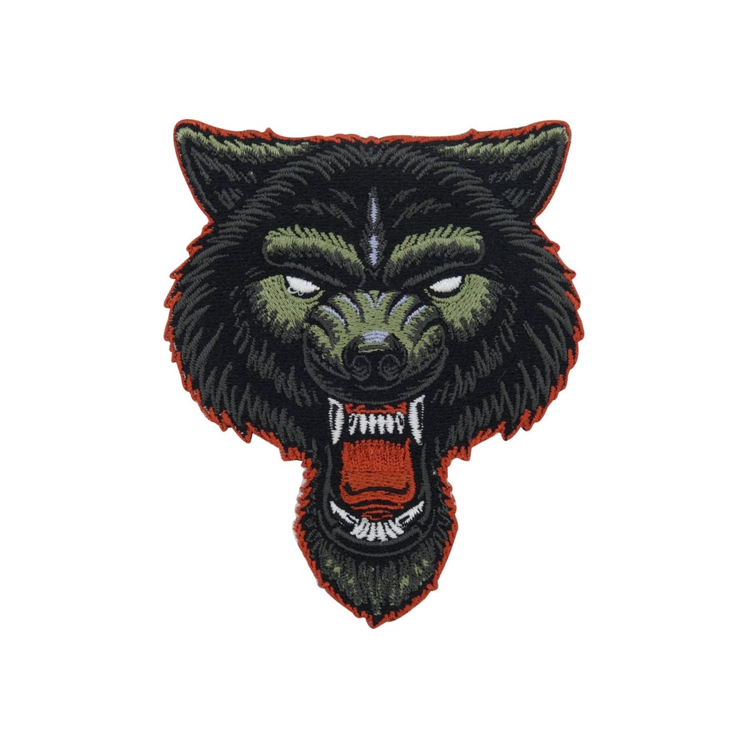 Iron-on Patch Angry Lone Wolf Head Biker Leather Vests Motorcycle Cowl ...