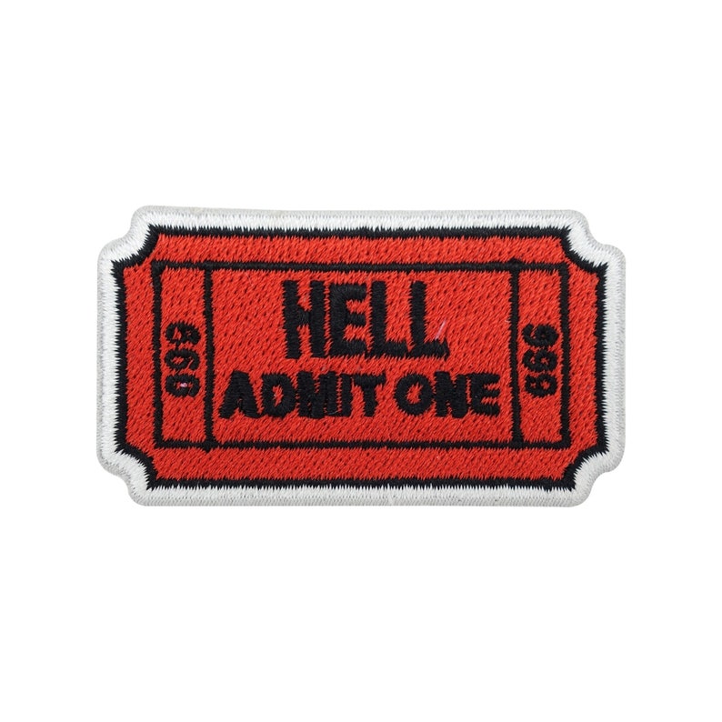 Iron-on patch Hell Admit One Ticket Hell Patches, Devil Cinema Iron-on Patches, 666 Iron-on Image, Small Devil Patch Finally Home image 1