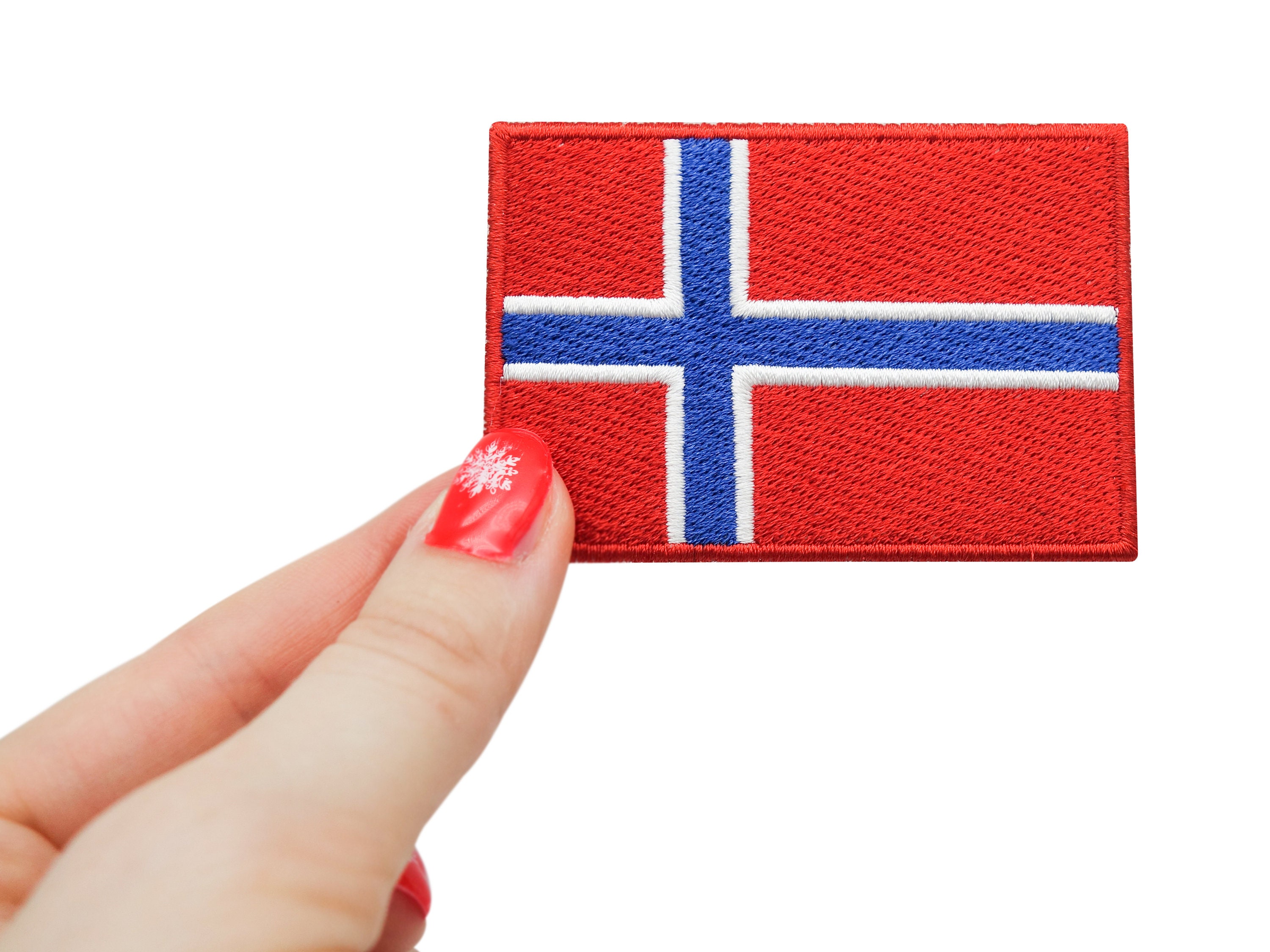 Finally Home Norwegen Flagge Patch zum Aufbügeln | 7,4 x 5 cm | Norway Flag Patches, Norwegische Fahne Bügelbild, Aufbügler, Aufnäher