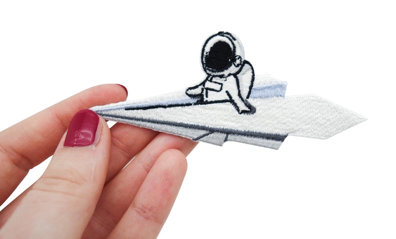 Patch zum Aufbügeln Astronaut auf Papierflieger Lustiger Weltraum Patches, Alien Bügelflicken, Nasa Flicken, Ufo Aufnäher für Klamotten Bild 2