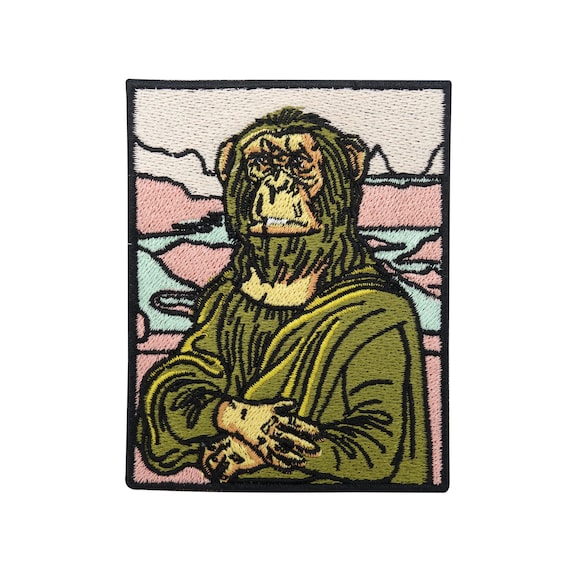 Mona Lisa Monkey Iron-on Patch Funny Patches Gorilla Monkey Iron-on Patch  Funny Iron-on Art Patch Rectangular Patches Finally Home 