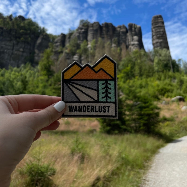 Iron-on patch Wanderlust Trees & Mountains Hiking outdoor patches, iron-on patches, patches, patches for backpacks Finally Home image 5