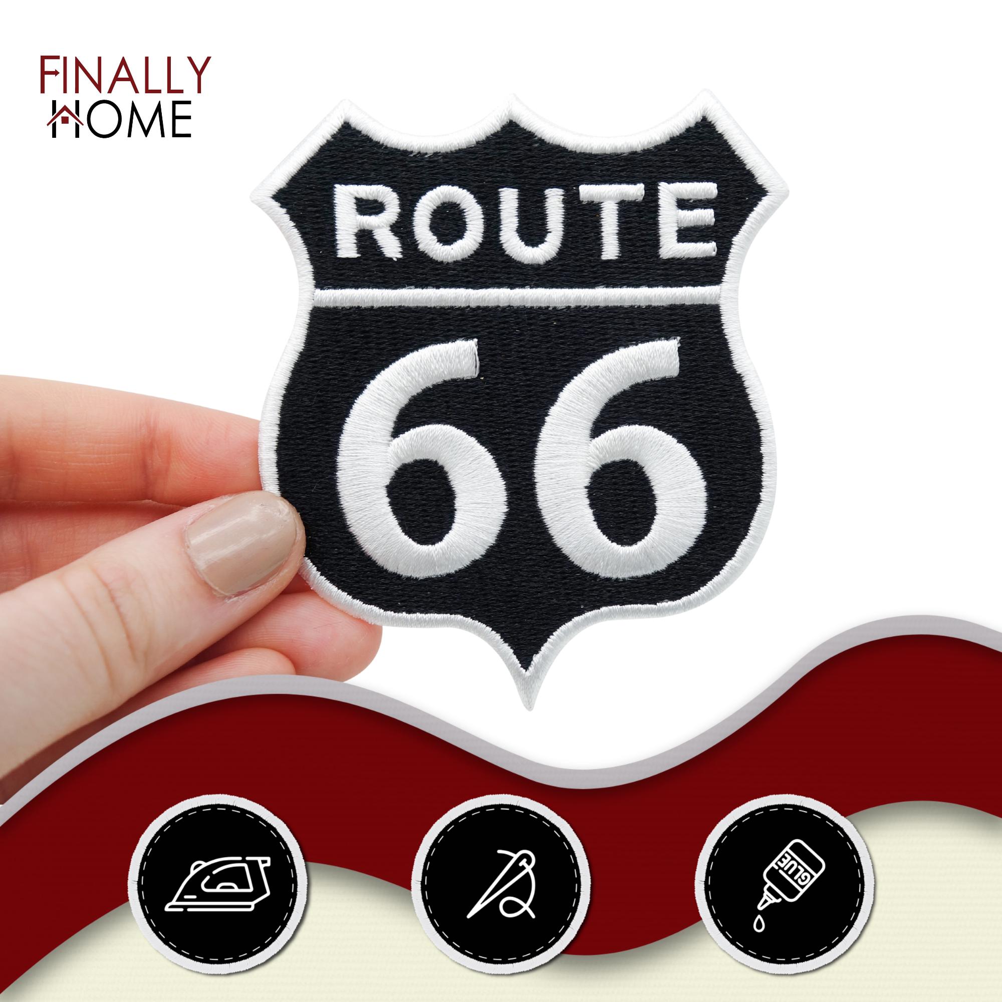 Route 66 Aufnäher – Gelb-schwarz, 7,0 X 8,2 Cm, Zum Aufbügeln Oder Annähen
