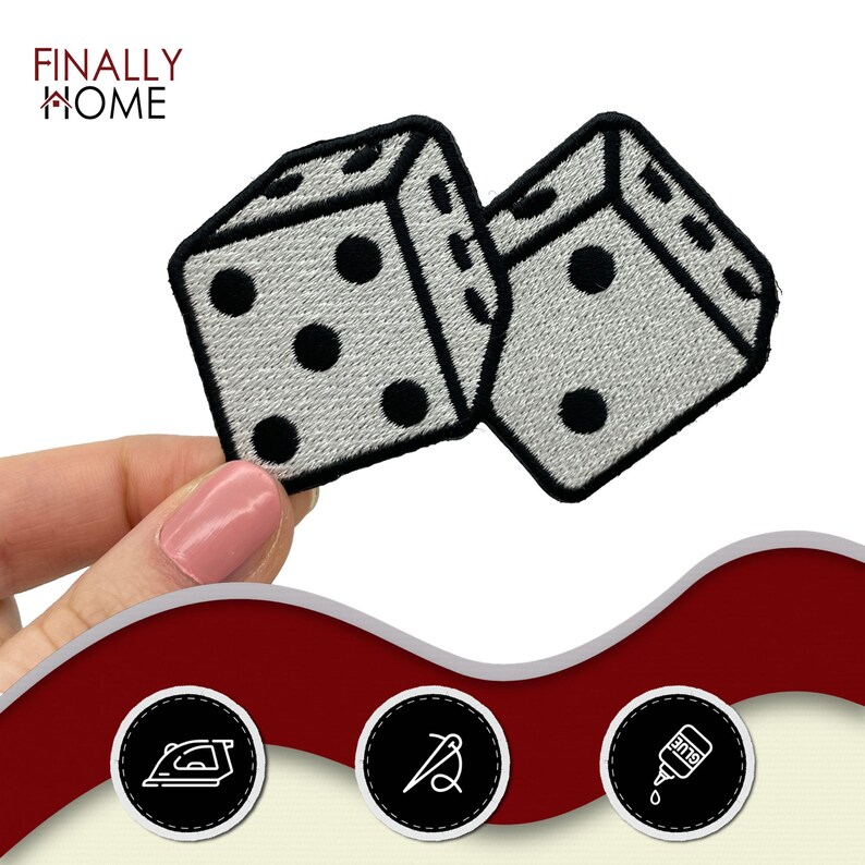 Toppa termoadesiva con dadi da casinò | Toppa termoadesiva con numeri da poker, blackjack, fortuna e gioco d'azzardo, motivi termoadesivi immagine 3