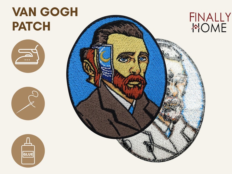 Iron-on patch Vincent van Gogh Art patches, starry night iron-on patches, moon stars iron-on patches, vintage & retro patches Finally Home image 4