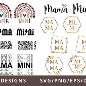 Mama and Mini Svg Bundle,  Mommy and Me svg, Mama Mini Rainbow Svg, Mama and Me Leopard Svg, Mama Rainbow Svg, Mom and Mini Svg Png Dxf