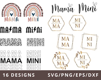 Mama and Mini Svg Bundle,  Mommy and Me svg, Mama Mini Rainbow Svg, Mama and Me Leopard Svg, Mama Rainbow Svg, Mom and Mini Svg Png Dxf