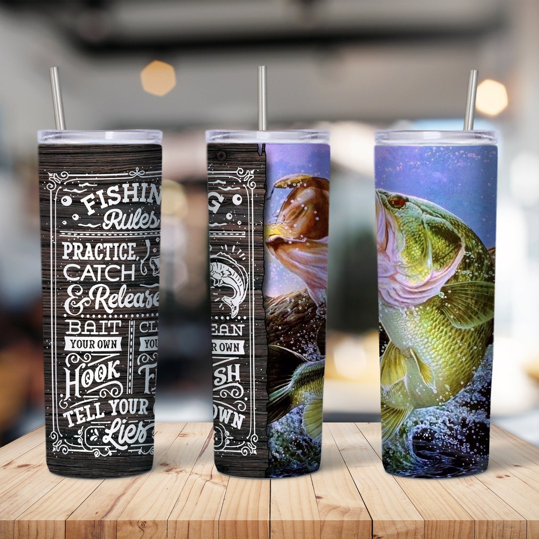 20oz Fishing Tumbler Wrap PNG, Fish Tumbler Straight & Tapered Png Wrap
