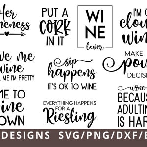 Wine SVG Bundle, Wine Lover Svg, Funny Wine Quotes Svg, Sassy Wine Sayings Svg, Cut File for Cricut, Silhouette, PNG, DXF, Digital Download
