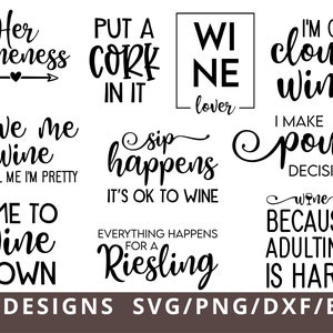 Wijn SVG-bundel, wijnliefhebber Svg, grappige wijncitaten Svg, Sassy Wine Sayings Svg, gesneden bestand voor Cricut, silhouet, PNG, DXF, digitale download
