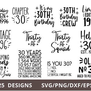 30th Birthday SVG Bundle, Vintage 1996 Birthday Svg Png, Thirty Birthday Svg for Shirts, Hello 30 Thirtieth Birthday Svg Cricut Cut Files