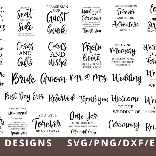 Wedding Sign Svg, Wedding Signs Bundle, Wedding Svg, Cards And Gifts Svg, Rustic Wedding svg dxf png, Welcome to our Wedding Svg, Bride Svg