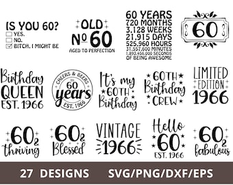 60. Geburtstag SVG Bundle, Vintage 1965 Designs (Digitale Dateien)