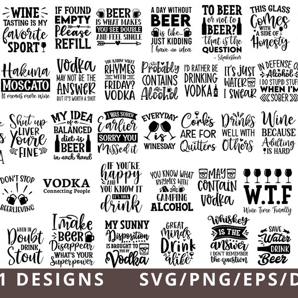 Alcohol Quotes Svg Bundle, Funny Alcohol Svg, Wine Svg, Coaster Svg, Beer Svg, Drinking Svg, Whiskey Svg, Sassy Quotes, Vodka Tequila Svg