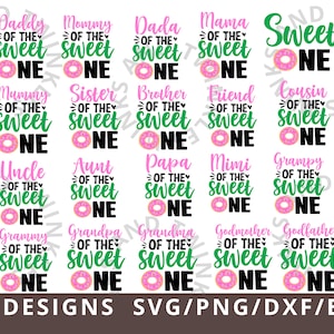 Süße Donut Geburtstags-Svg, Donut Erster Geburtstags-Svg-Png, Donut 1. Geburtstags-Mädchen-Svg, passende Familie Geburtstags-Svg-Schnitt-Datei Png Dxf