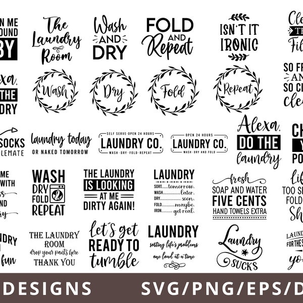 Laundry Svg Bundle, Laundry Room Sign Svg Dxf Eps Png, Wash and Dry Svg