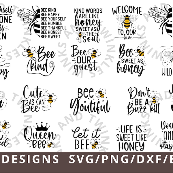 Bee SVG Bundle, Honey Bee SVG, Bee Sayings Svg Png Dxf, Honeycomb svg, Bee Kind Svg, Bee Quotes Svg Eps, Bee Cricut files, Bee Cut files