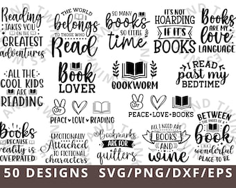 Book Svg, Reading Svg Bundle for Cricut, Book Lovers SVG, Librarian SVG, Book Quotes svg, Reading Quotes Svg, Library Svg, Silhouette, Png