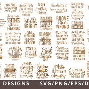 Pakiet motywacyjnych cytatów SVG, inspirujące cytaty SVG Png Dxf Eps, plik do cięcia cytatów z życia dla Cricut, sylwetka, Cameo, Svg, Png, Eps, Dxf