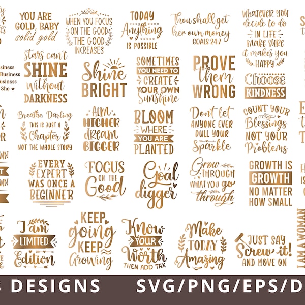 Citations motivantes SVG Bundle, Citations inspirantes SVG Png Dxf Eps, Life Quotes Fichier coupé pour Cricut, Silhouette, Cameo, Svg, Png, Eps, Dxf