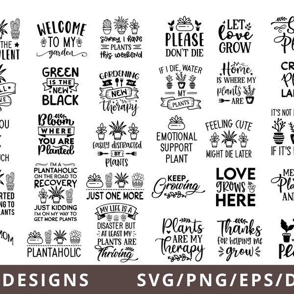 Plant Lovers Svg Bundle, Plant Svg Dxf Eps Png, Gardening Svg, Cactus Svg, Houseplant Svg, Funny Svg