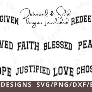 Christliche SVG-Datei als Png-Bundle, Gesegnete Datei, Christian Varsity Datei, Glaube Datei, geliebte Datei, Auserwählte Datei, Eingelöste Datei, Christliche Zitate Shirt